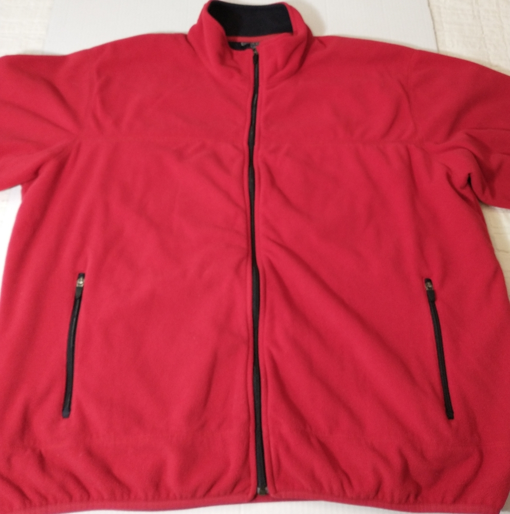 Lands End Red Mock Neck Full Zip Fleece Jacket, Men's XXL (50-52), Outdoor Sport